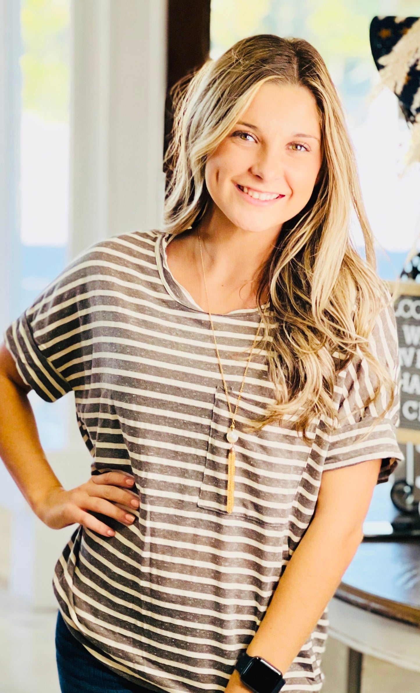 Sweet Magnolia Striped Taupe Top