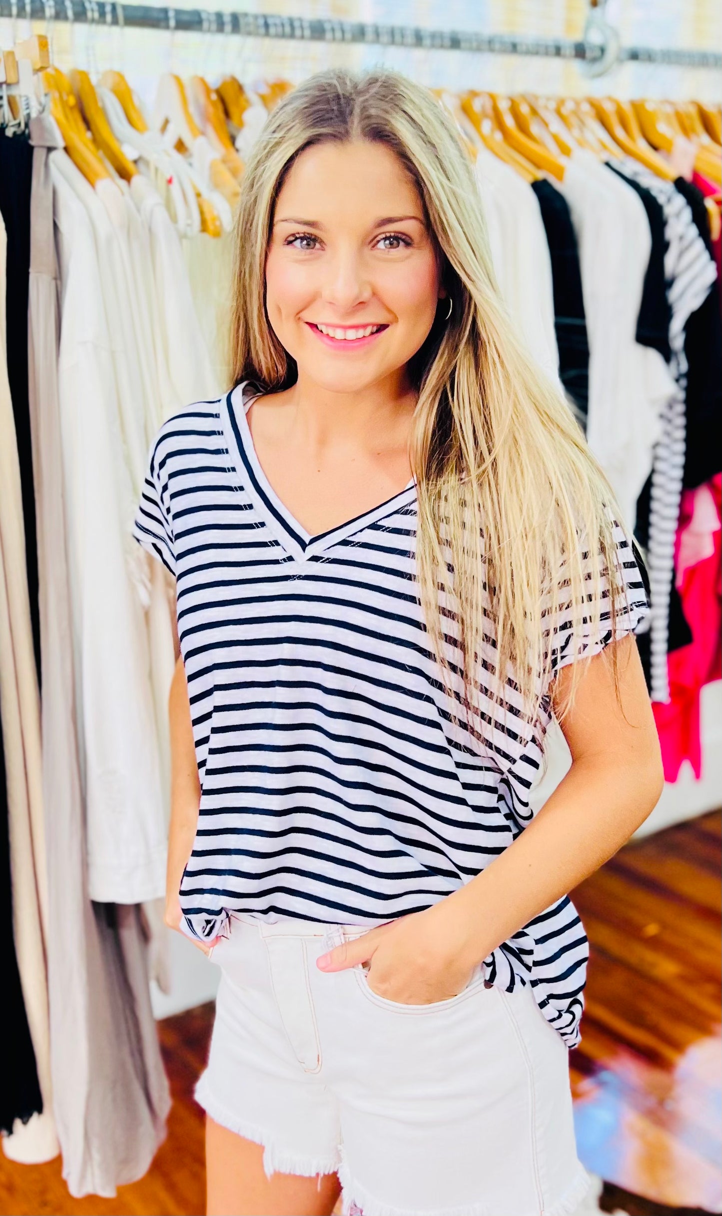 Sure You Can Striped Navy Top