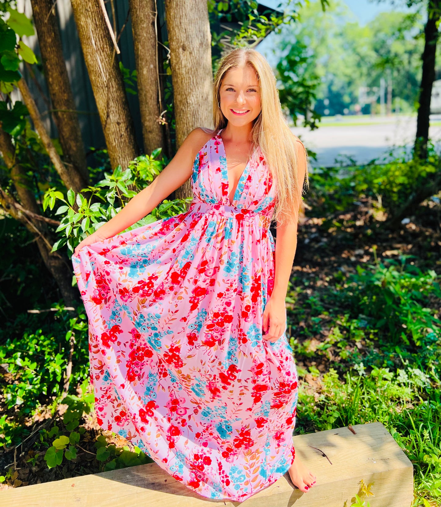 Just Be a Girl Pink Floral Maxi Dress