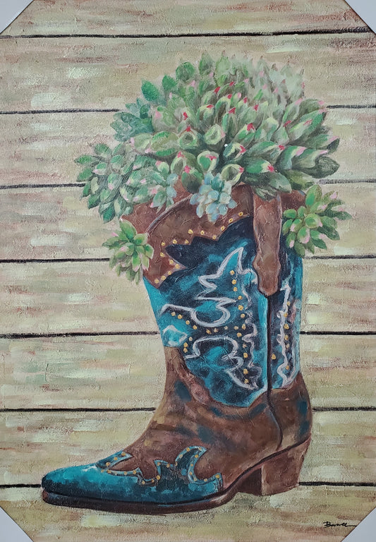 Boot Flowers Canvas Wall Art 28 x 40