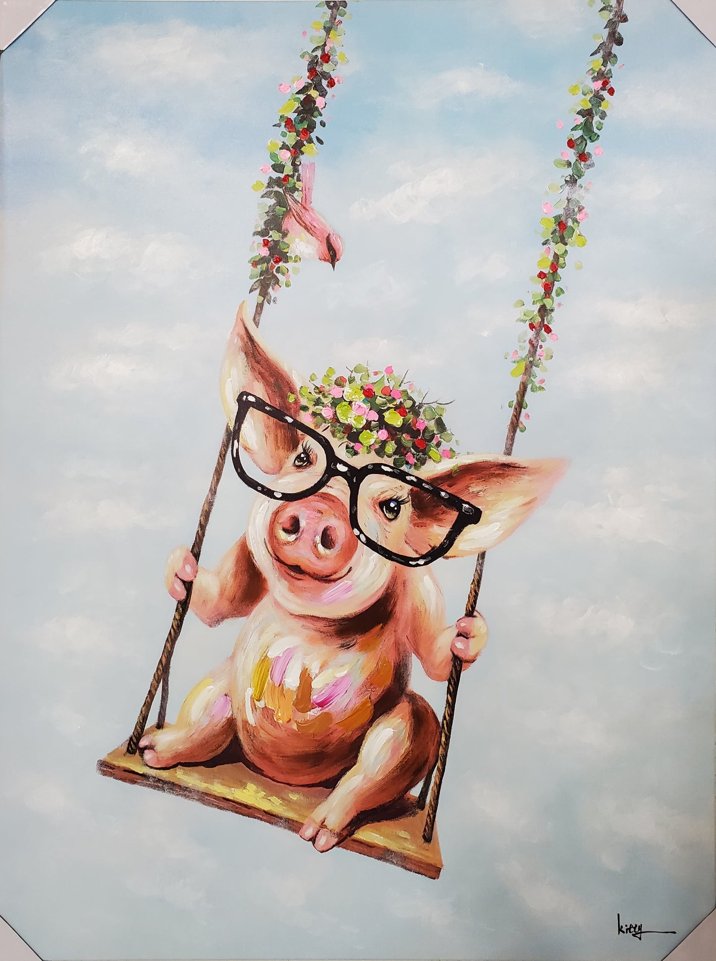 Pig on Swing Canvas Wall Art 36 x 48
