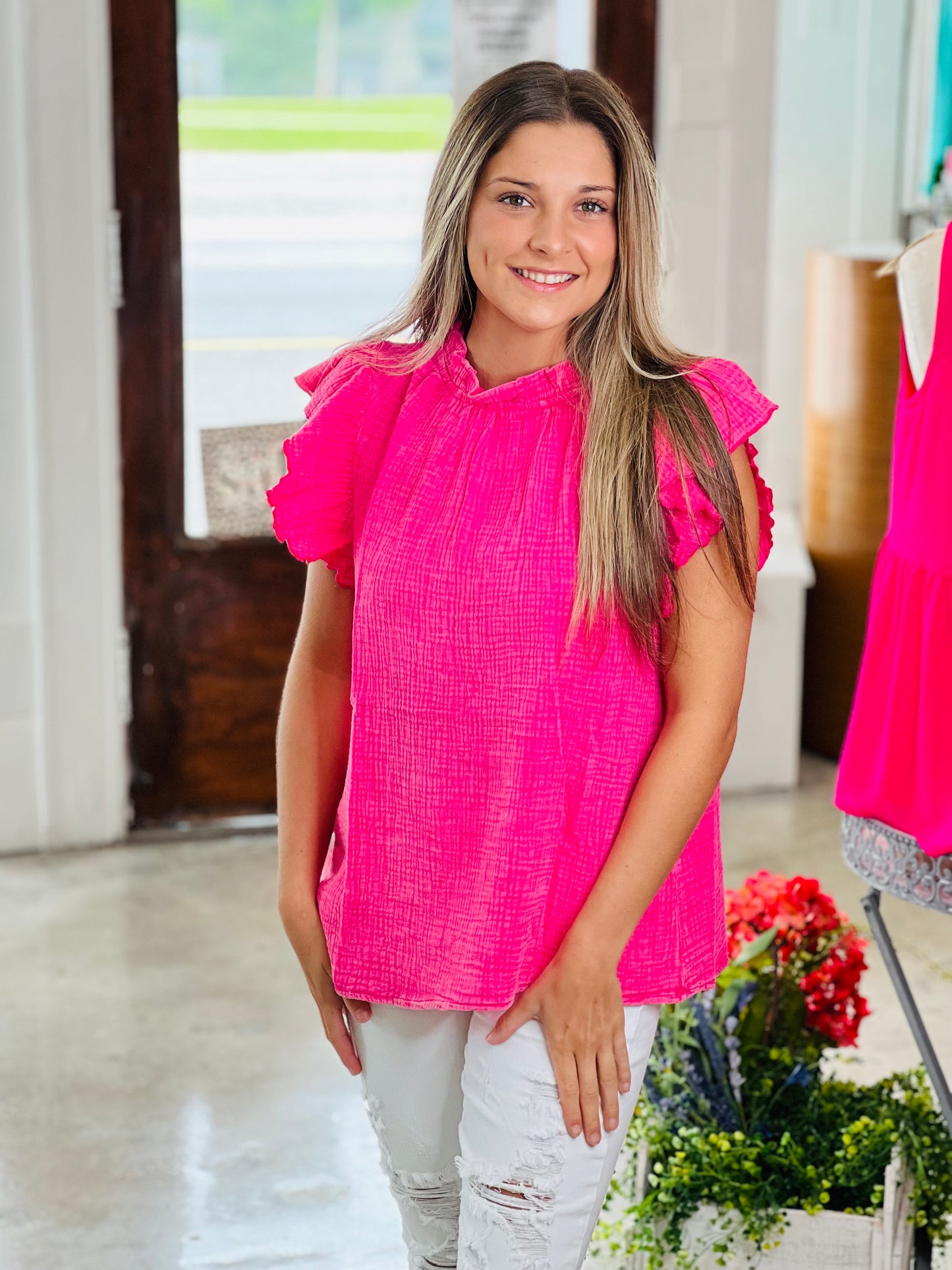 Smiles for Miles Ruffle Pink Top