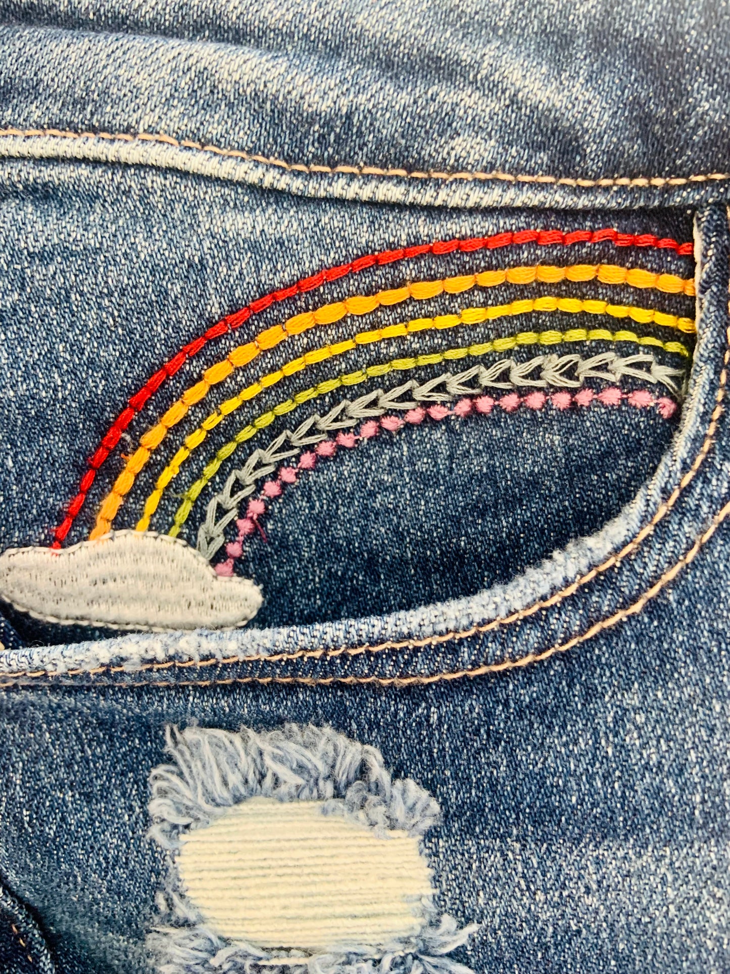 JUDY BLUE Hi-Rise Rainbow Embroidery  Cropped Straight Leg