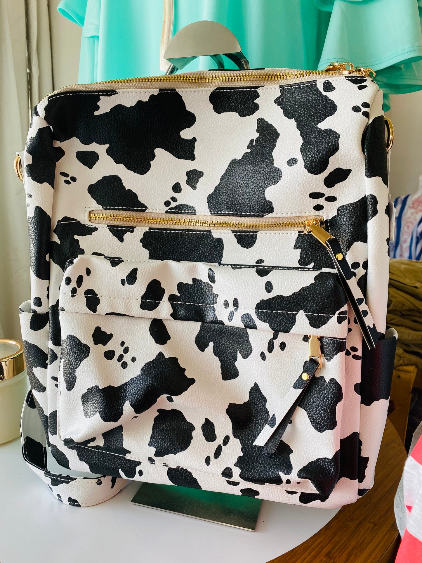 Cow Print Faux Leather Backpack